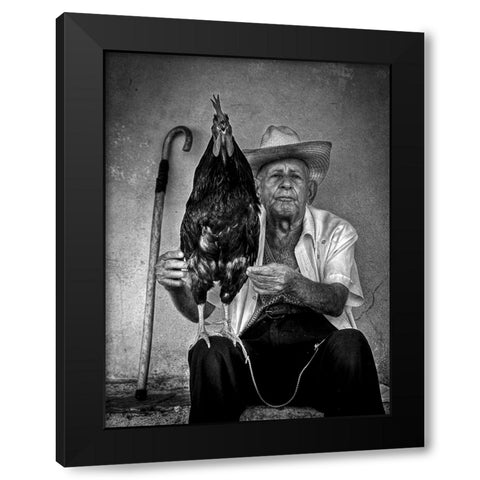 The Old Man With His Figting Cock Black Modern Wood Framed Art Print with Double Matting by Mazalrey, Alain