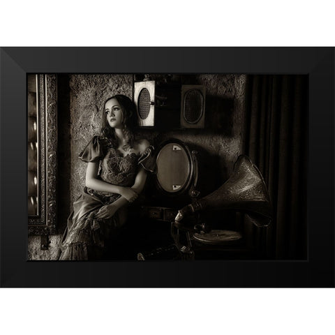 Listen To The Old Music Black Modern Wood Framed Art Print by Sri Hatmoko, Pramujo