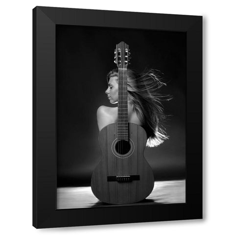 Girl With Guitar Black Modern Wood Framed Art Print with Double Matting by Kanovits, Gabor