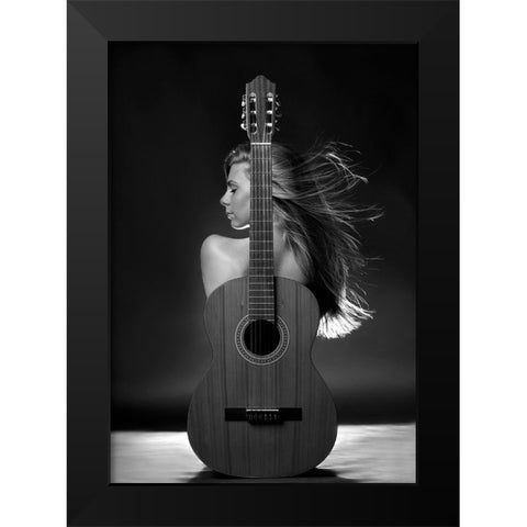 Girl With Guitar Black Modern Wood Framed Art Print by Kanovits, Gabor