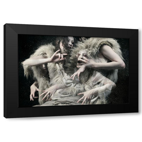 Wolf Daughters Black Modern Wood Framed Art Print with Double Matting by Murakami, Kiyo