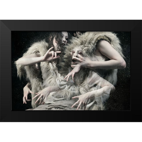 Wolf Daughters Black Modern Wood Framed Art Print by Murakami, Kiyo