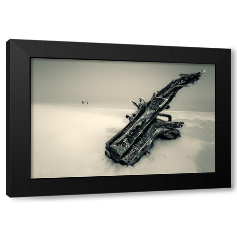 Ancient Large Saxophone. Black Modern Wood Framed Art Print with Double Matting by Cicatko, Juraj