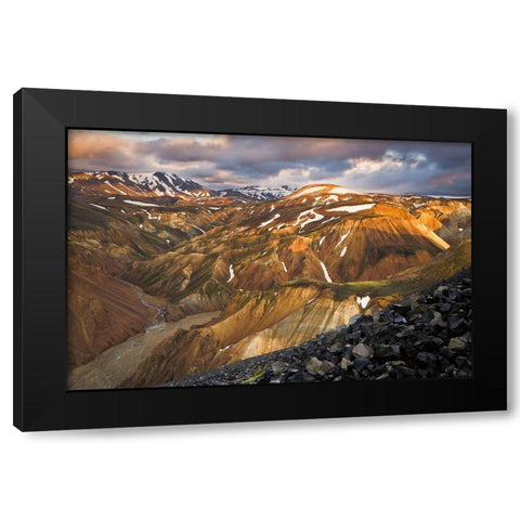 Landmannalaugar Sunset Black Modern Wood Framed Art Print with Double Matting by Wrobel, Karsten