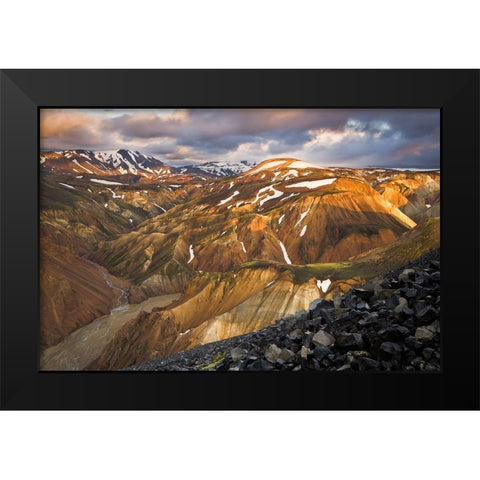 Landmannalaugar Sunset Black Modern Wood Framed Art Print by Wrobel, Karsten