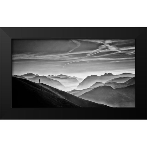 Hunter In The Fog Bw Black Modern Wood Framed Art Print by Guarino, Vito