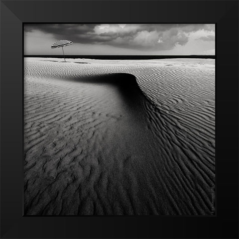 Umbrella On The Beach............... Black Modern Wood Framed Art Print by Schuurmans, Wim