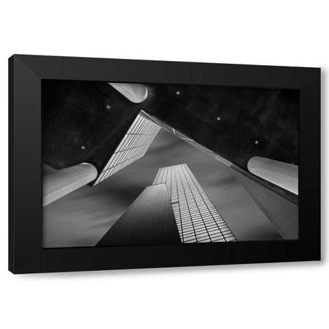 Meeting Of Shapes Black Modern Wood Framed Art Print with Double Matting by Van Den, Jef