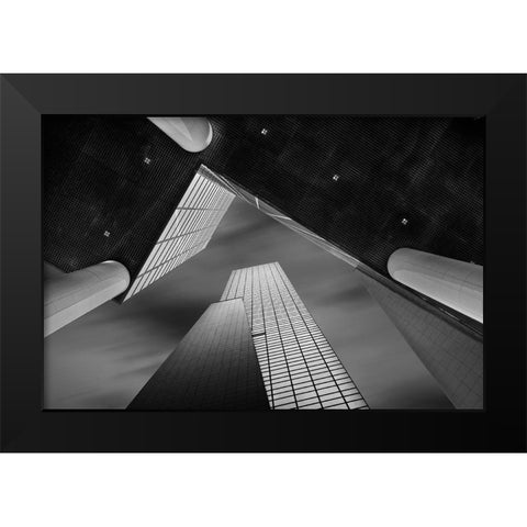 Meeting Of Shapes Black Modern Wood Framed Art Print by Van Den, Jef