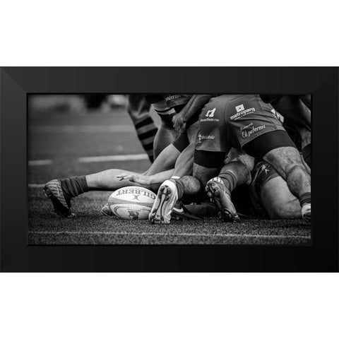 Rugby Black Modern Wood Framed Art Print by March, Cesar