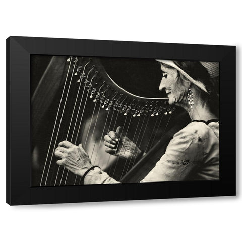 Playing The Harp Black Modern Wood Framed Art Print with Double Matting by Ariel, Ariel
