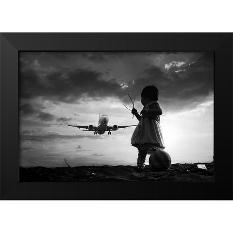 Fly Again Black Modern Wood Framed Art Print by Trijoko