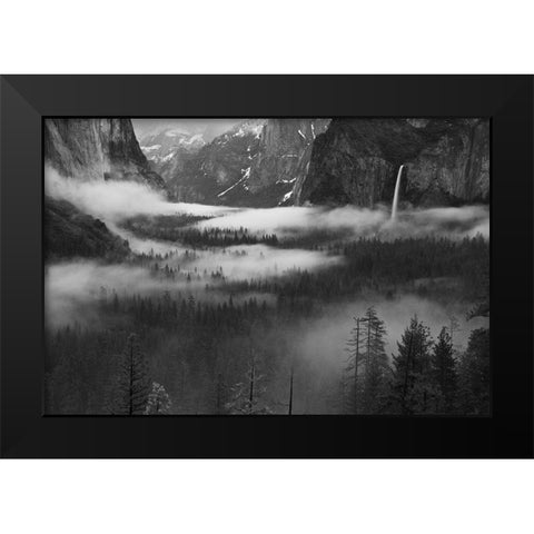 Fog Floating In Yosemite Valley Black Modern Wood Framed Art Print by Zeng, Hong