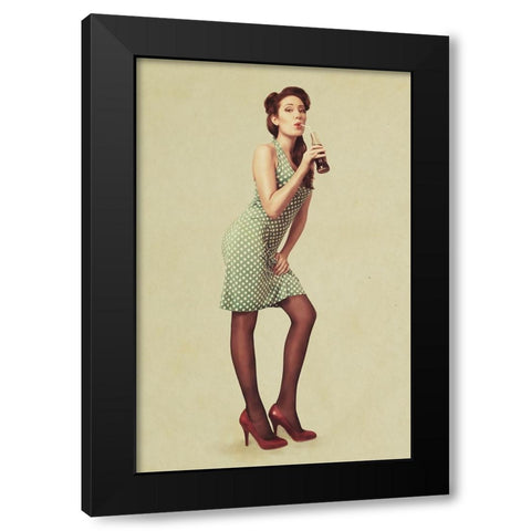 Pin Up Girl Black Modern Wood Framed Art Print with Double Matting by Peeters, Bart