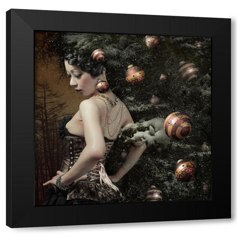 Lady Of DecemberA#039;S Tree Black Modern Wood Framed Art Print with Double Matting by Murakami, Kiyo