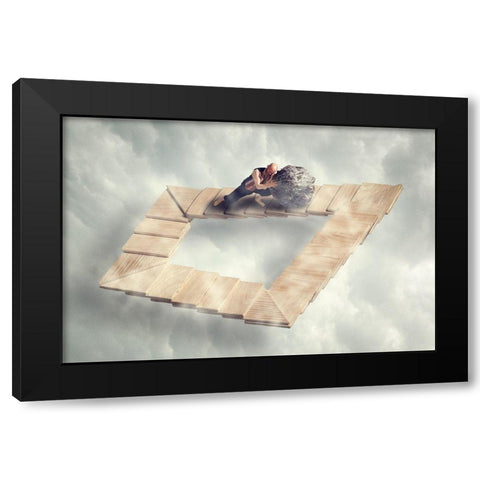 Sissyfos Goes M.C. Escher Black Modern Wood Framed Art Print with Double Matting by Brinch, Bo