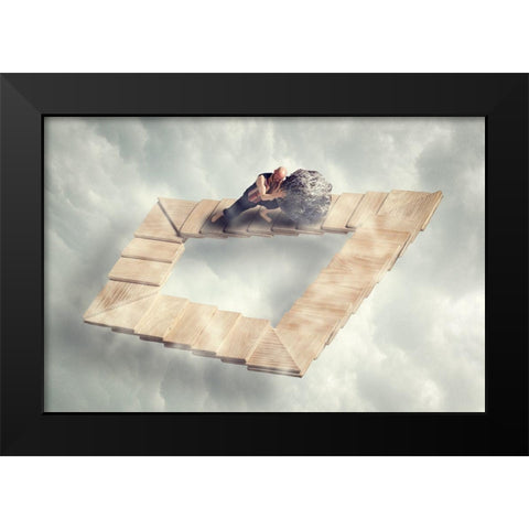 Sissyfos Goes M.C. Escher Black Modern Wood Framed Art Print by Brinch, Bo
