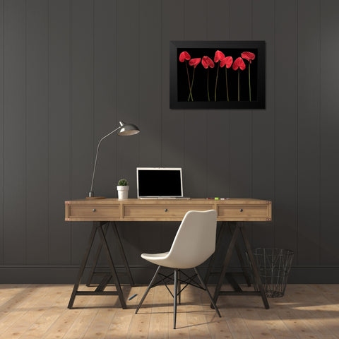 Botanical Hearts Black Modern Wood Framed Art Print by Barbu, Floriana