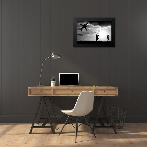 Fly My Plane Black Modern Wood Framed Art Print by Trijoko