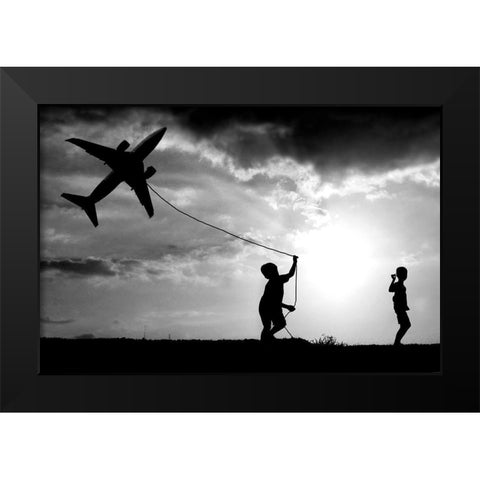 Fly My Plane Black Modern Wood Framed Art Print by Trijoko