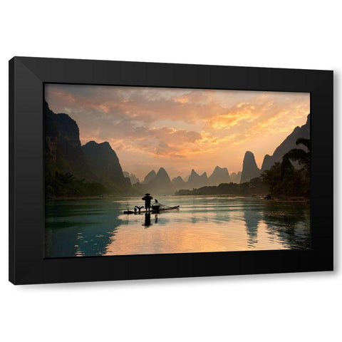 Golden Li River Black Modern Wood Framed Art Print with Double Matting by Zhang, Yan