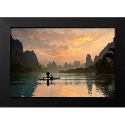 Golden Li River Black Modern Wood Framed Art Print by Zhang, Yan