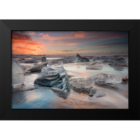 Glacial Lagoon Beach Black Modern Wood Framed Art Print by Baroni, Massimo