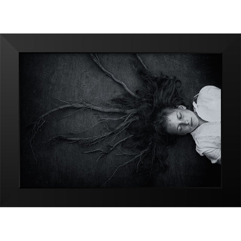 Roots Black Modern Wood Framed Art Print by Delrue, Mirjam