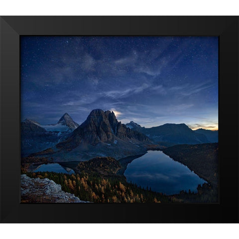Starry Night At Mount Assiniboine Black Modern Wood Framed Art Print by Zhang, Yan