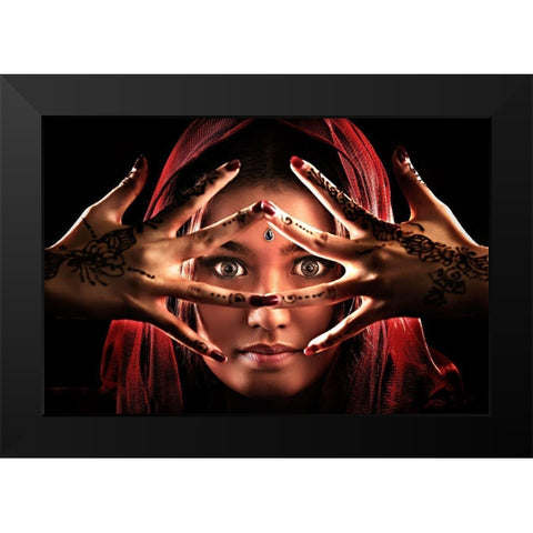 Face Of India Black Modern Wood Framed Art Print by Lee, Ivan