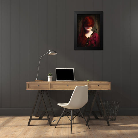 Redhead Black Modern Wood Framed Art Print by Larsen, Jorun