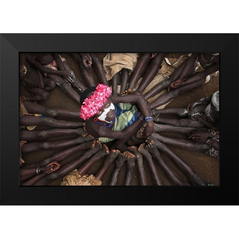 Kids In Holiday Black Modern Wood Framed Art Print by Alhumaid, Hesham