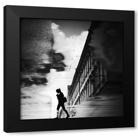Reflection On The Street Black Modern Wood Framed Art Print by Sekulic, Dragoslav