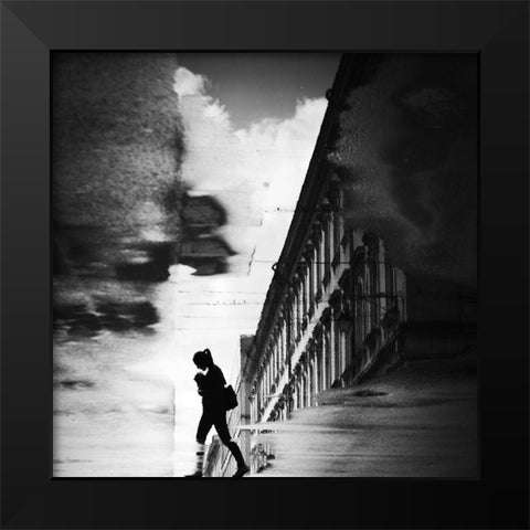 Reflection On The Street Black Modern Wood Framed Art Print by Sekulic, Dragoslav