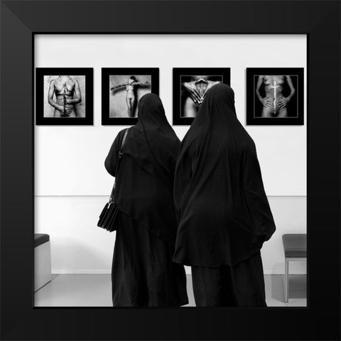 Watching The Exhibition Of John Lommen Black Modern Wood Framed Art Print by Limberg, Huib