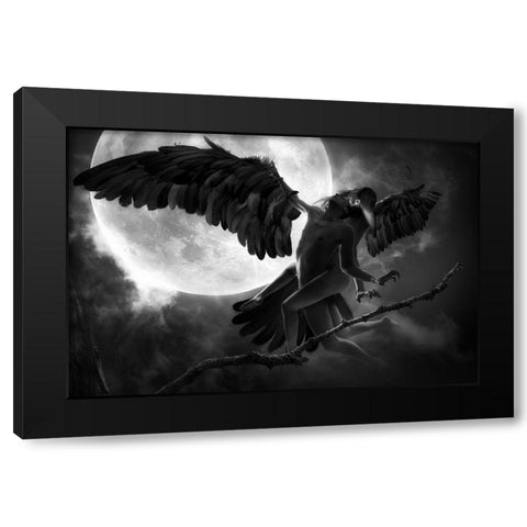 Raven Dance Black Modern Wood Framed Art Print by Kiciak, Christophe