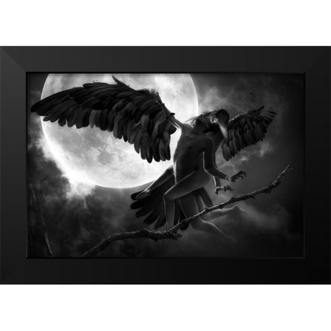 Raven Dance Black Modern Wood Framed Art Print by Kiciak, Christophe