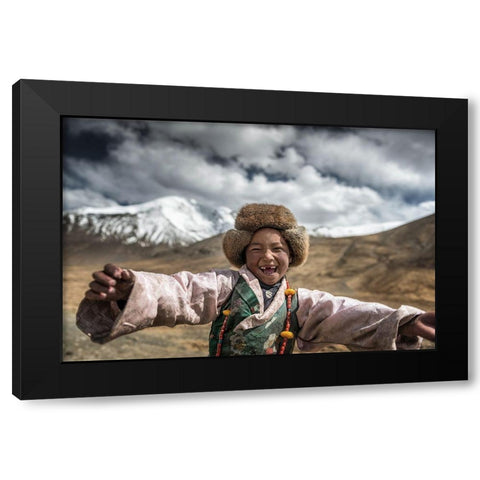Smile {Tibet} Black Modern Wood Framed Art Print with Double Matting by Intarob, Sarawut