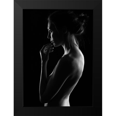 Winter Evening Black Modern Wood Framed Art Print by Batenko, Dmitriy