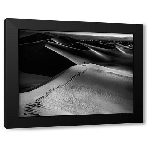 One Set Of Footprints Black Modern Wood Framed Art Print with Double Matting by Chenglu, Simon