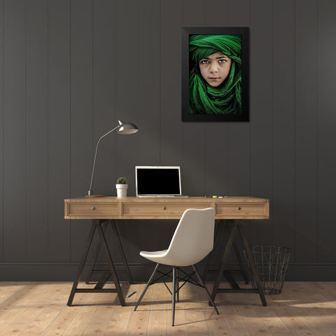 Green Boy Black Modern Wood Framed Art Print by Dhahi, Saeed