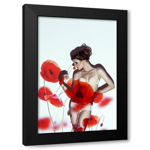 Red Black Modern Wood Framed Art Print with Double Matting by marinastudio