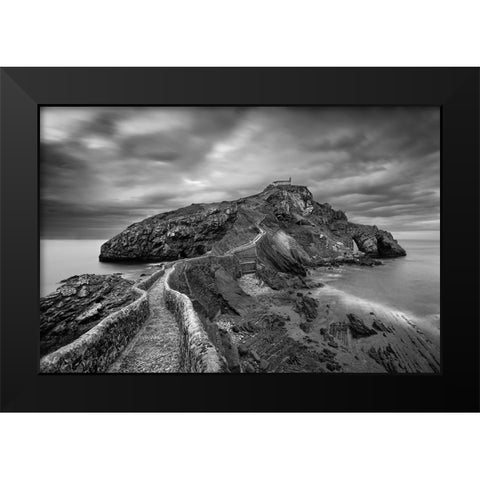Gaztelugatxe Black Modern Wood Framed Art Print by Baglietto, Oskar