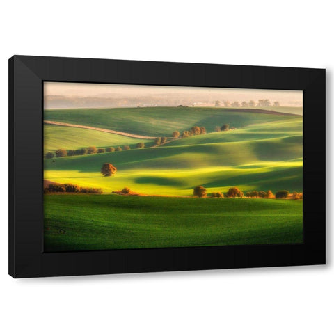 Green Fields Black Modern Wood Framed Art Print by Krol, Piotr