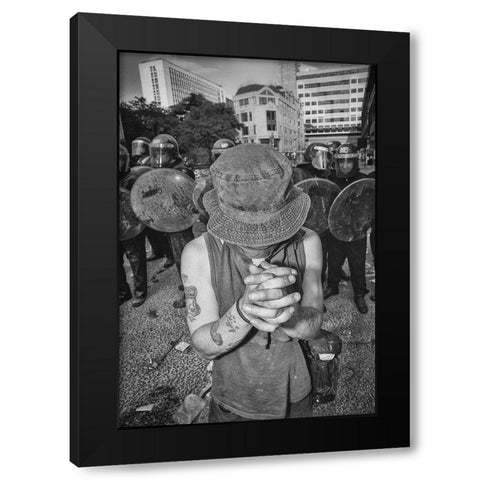 London Riot 02 Black Modern Wood Framed Art Print with Double Matting by Santos, Carlos Grury