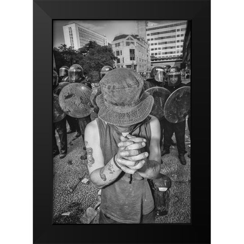 London Riot 02 Black Modern Wood Framed Art Print by Santos, Carlos Grury