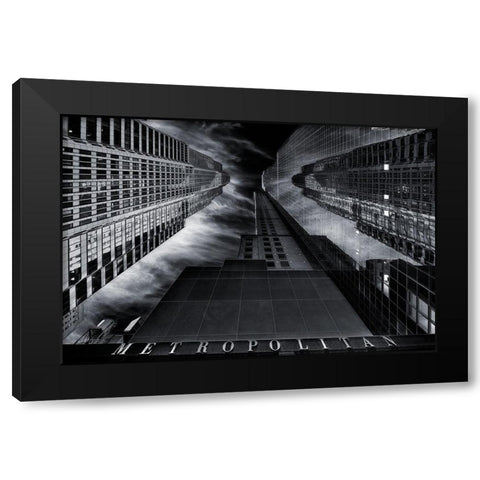 M E T R O P O L I T A N Black Modern Wood Framed Art Print with Double Matting by De La, Javier