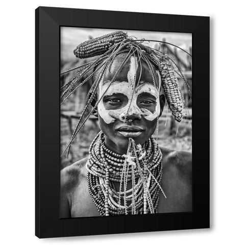 A Woman Of The Karo Tribe-Omo Valley-Ethiopia. Black Modern Wood Framed Art Print with Double Matting by Inazio Kuesta, Joxe