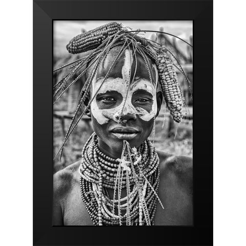 A Woman Of The Karo Tribe-Omo Valley-Ethiopia. Black Modern Wood Framed Art Print by Inazio Kuesta, Joxe