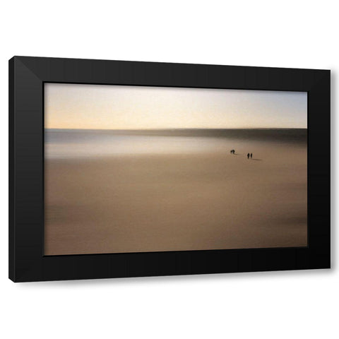 Figures On An Oiled Beach Black Modern Wood Framed Art Print by Quince, Dave